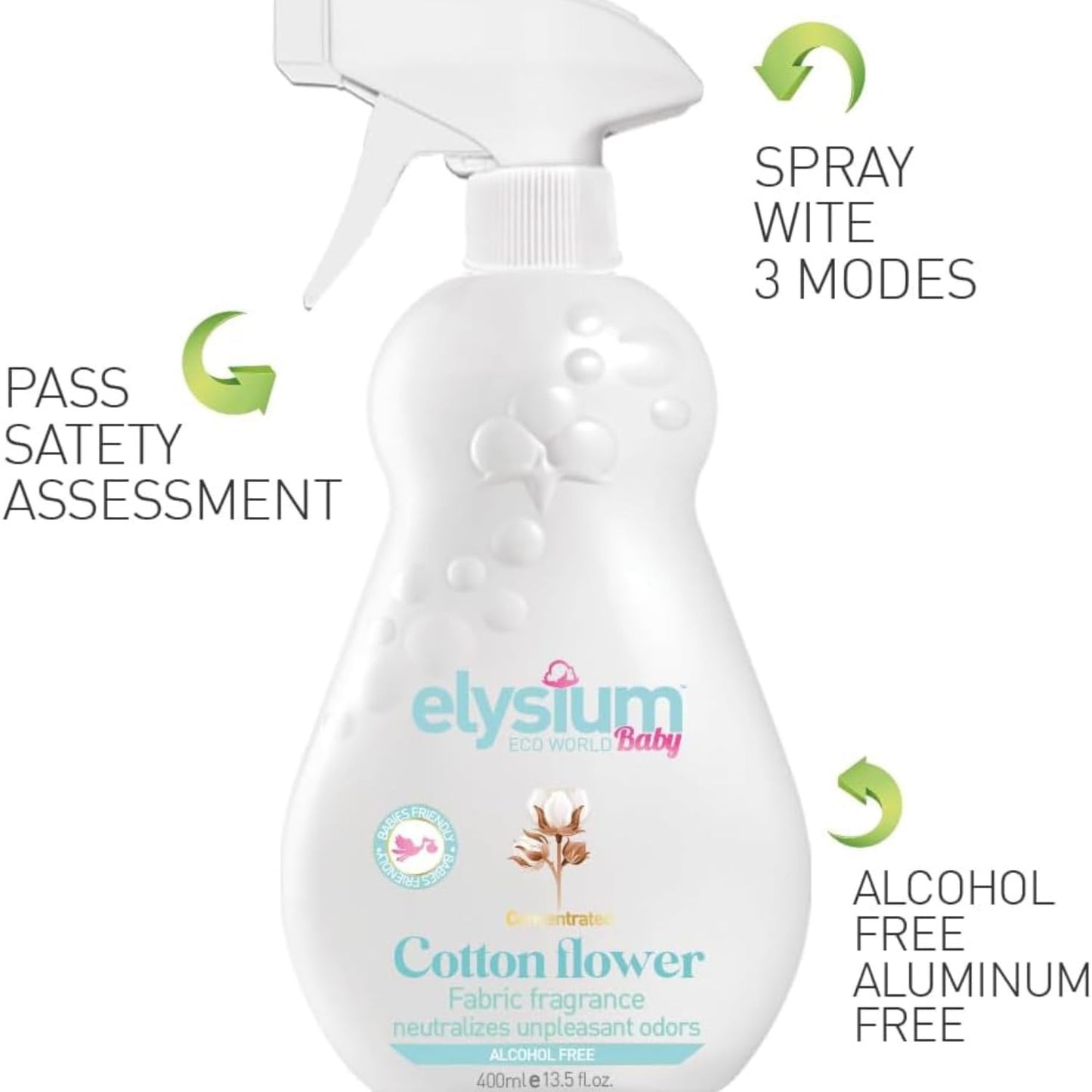 ELYSIUM ECO WORLD Triplette Baby Organic Shampoo and Body Wash, Baby Fabric Spray Freshener and Room Spray and Premium Baby Bottle Cleaner Soap. 13.5 Fl Oz Each