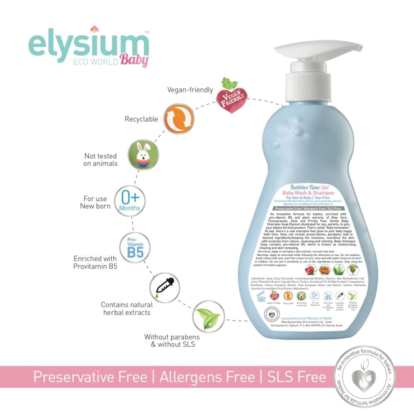 ELYSIUM ECO WORLD Triplette Baby Organic Shampoo and Body Wash, Baby Fabric Spray Freshener and Room Spray and Premium Baby Bottle Cleaner Soap. 13.5 Fl Oz Each